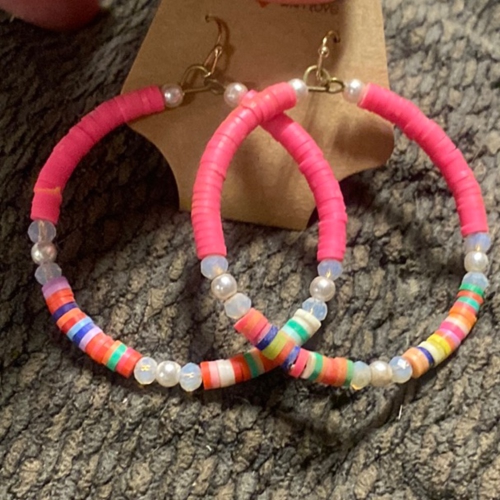 Colorful Beaded Hoop Earrings